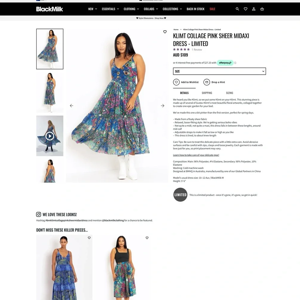 Blackmilk Klimt Collage Pink Sheer Midaxi Dress - Picture 5 of 5